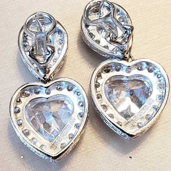 Sterling Silver Signed "R" Crystal Heart Earrings - Picture 5 of 6